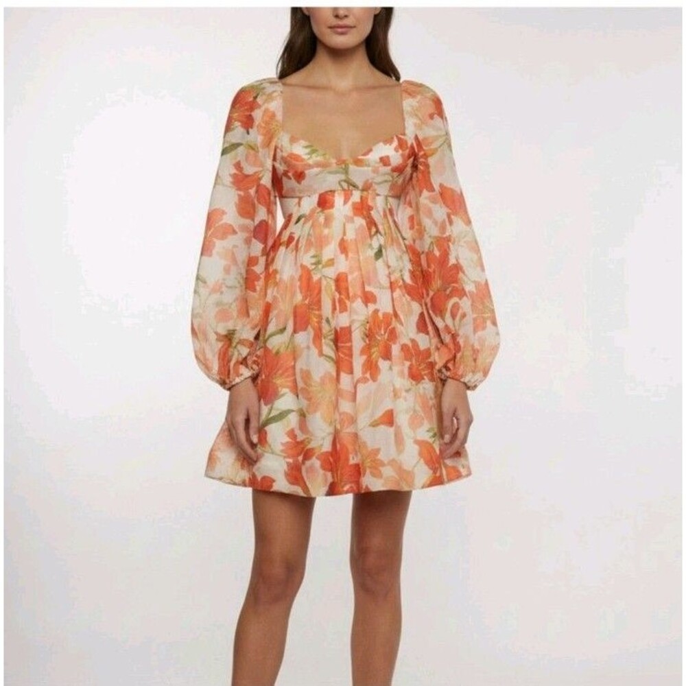 Zimmermann Matchmaker Tranquillity Floral Print Linen Silk Mini Dress Sz. 1/US 6